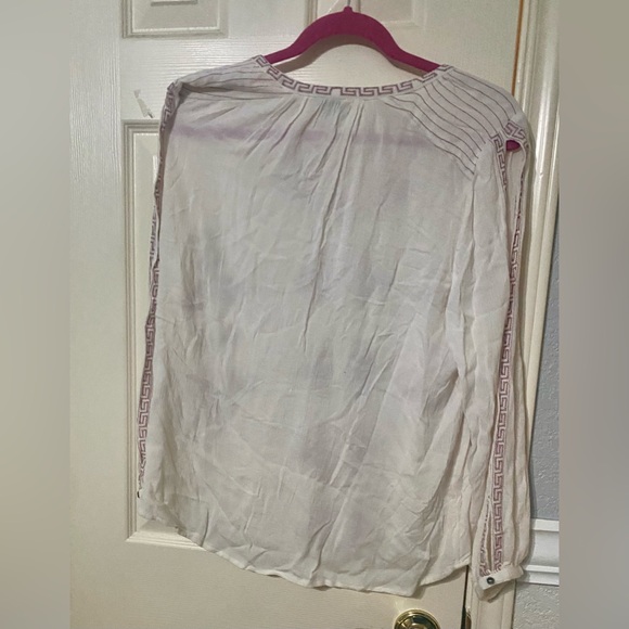 Lucky Brand ivory embroidered boho blouse with cutout sleeves and tassel L - Picture 2 of 8